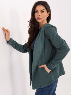 Стилна блуза с качулка без закопчаване – Тъмно зелен – 47939