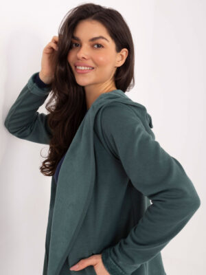 Стилна блуза с качулка без закопчаване – Тъмно зелен – 47939