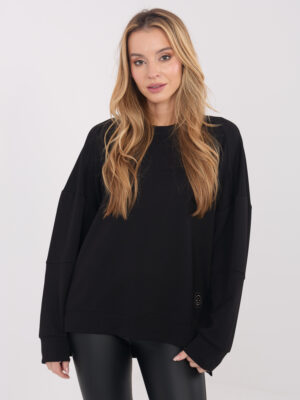 Стилна блуза с щампа – Черен – 84256