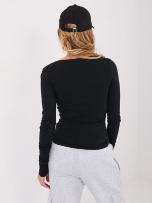 Стилна блуза с дълги ръкави и копчета – Черен – 80845