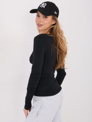 Стилна блуза с дълги ръкави и копчета – Черен – 80845