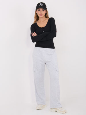 Стилна блуза с дълги ръкави и копчета – Черен – 80845