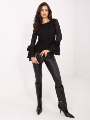 Шикозна блуза с дантела – Черен – 86465