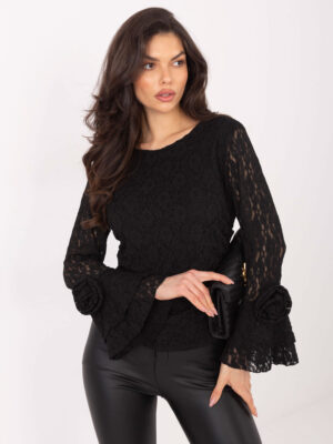 Шикозна блуза с дантела – Черен – 86465