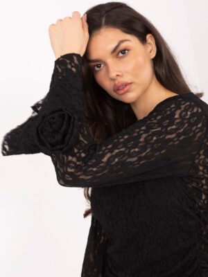 Шикозна блуза с дантела – Черен – 86465
