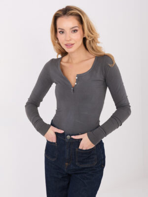 Стилна блуза с дълги ръкави – Графитен – 80807