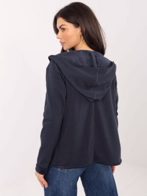 Стилна блуза без закопчаване с качулка – Тъмносин – 47991