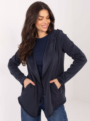 Стилна блуза без закопчаване с качулка – Тъмносин – 47991