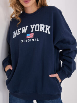 Памучна блуза без качулка – Тъмносин – 79801