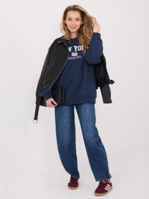 Памучна блуза без качулка – Тъмносин – 79801