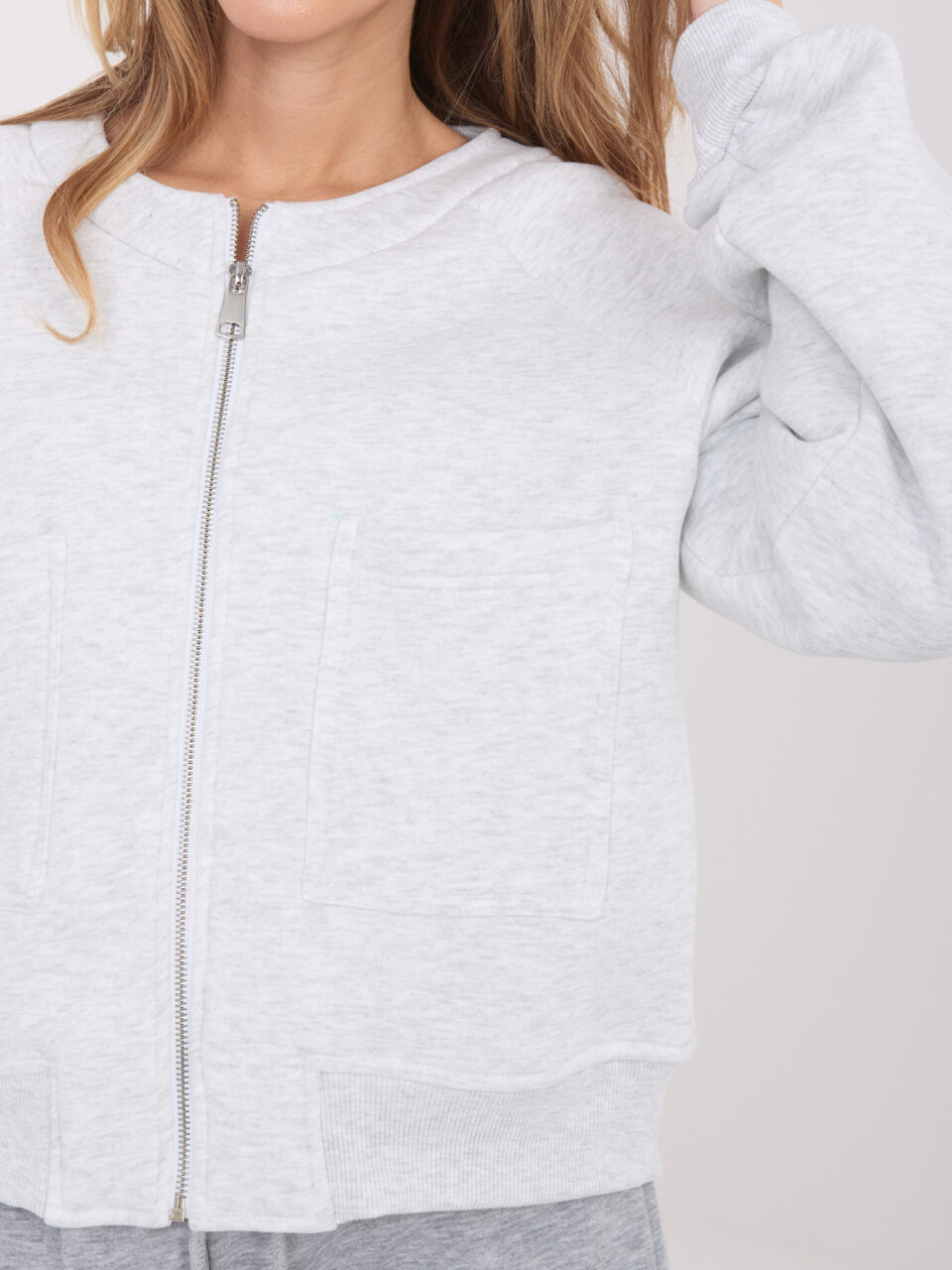 Стилна блуза без качулка – Сив – 80029