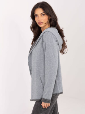 Стилна блуза с качулка без закопчаване – Сив – 48059