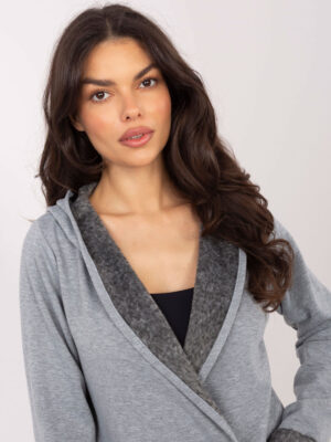 Стилна блуза с качулка без закопчаване – Сив – 48059