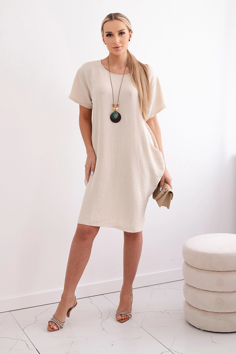 Dress with pockets and pendant dark beige-2