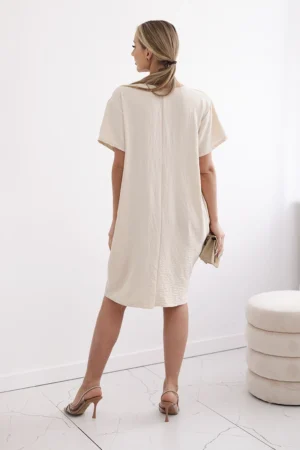 Шикозна рокля с джобове и Подарък медальон – Тъмнобежов – 29293