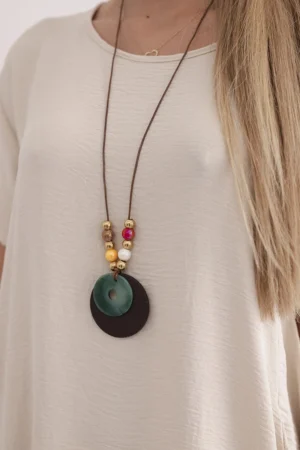 Шикозна рокля с джобове и Подарък медальон – Тъмнобежов – 29293