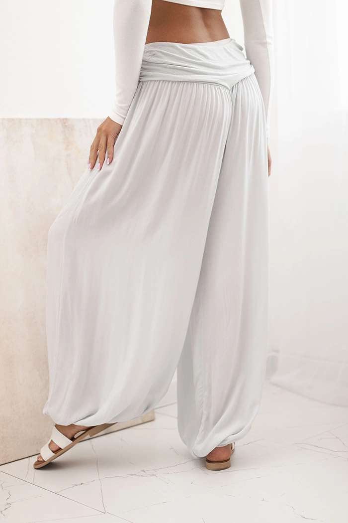 Women's viscose trousers with wide leg and ruffles grey-2