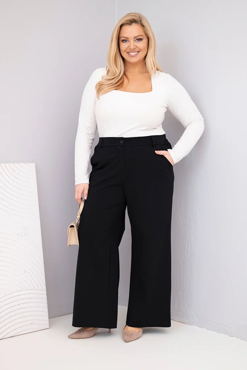 Women's Plus Size pants with wide legs and high waist black-2