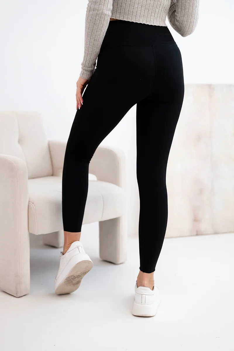 Women’s high-waisted leggings with elastic waistband black-3