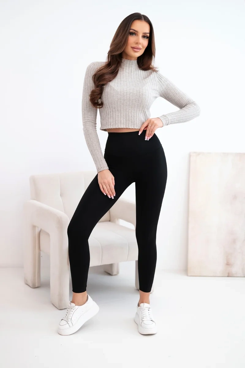 Women's high-waisted leggings with elastic waistband black-2