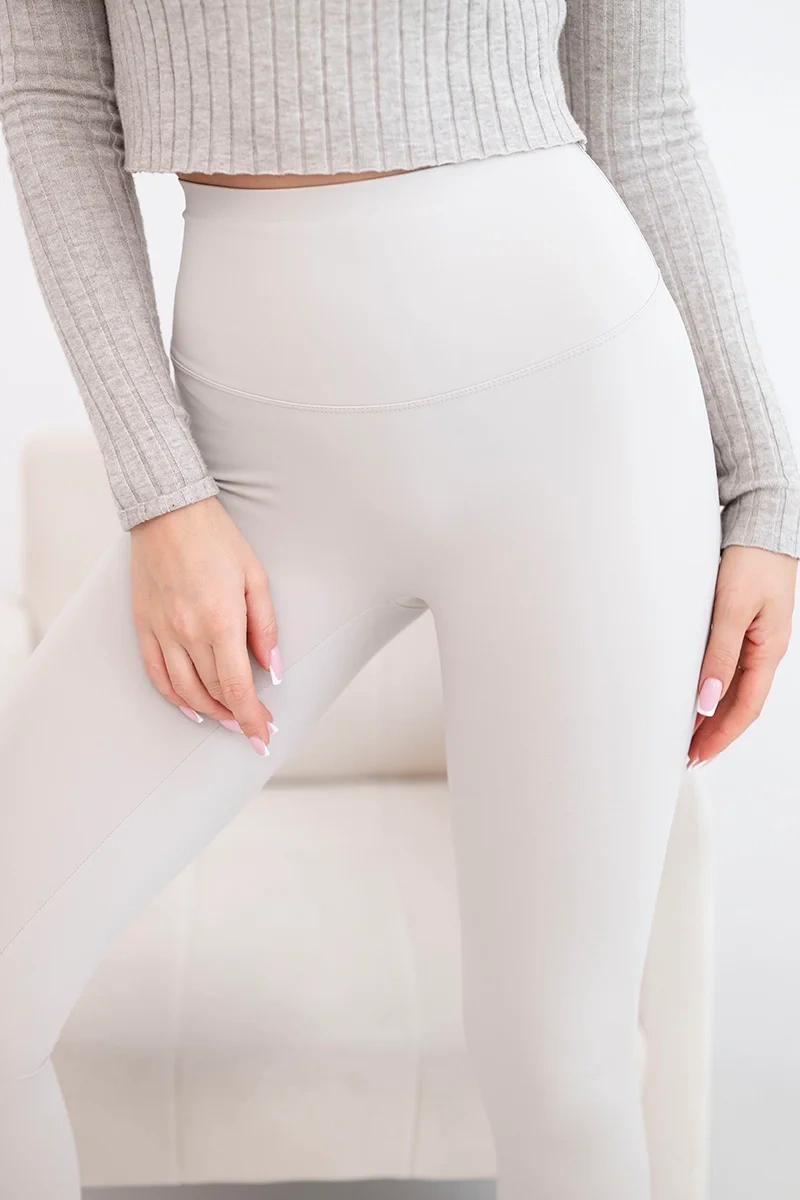 Women’s high-waisted leggings with an elastic waistband beige-3