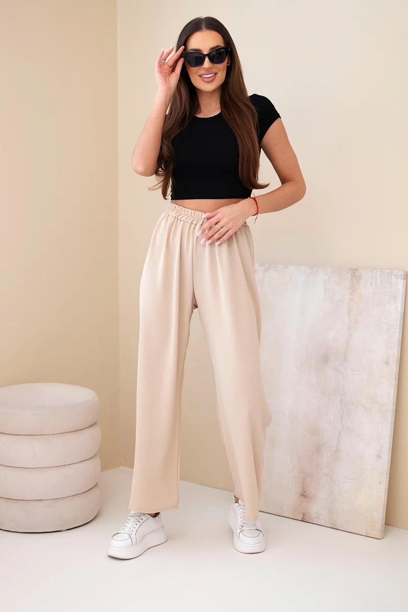Wide-leg pants dark beige-2