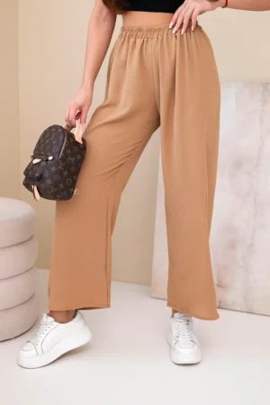 Свободни панталони с широки крачоли – Бежов – 37934