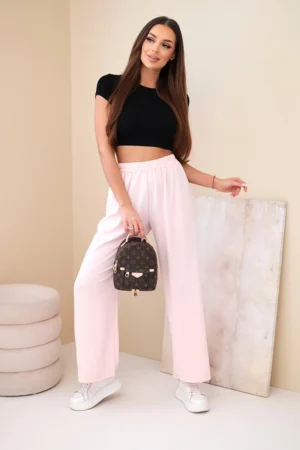 Свободни панталони с широки крачоли – Светло розов – 37935