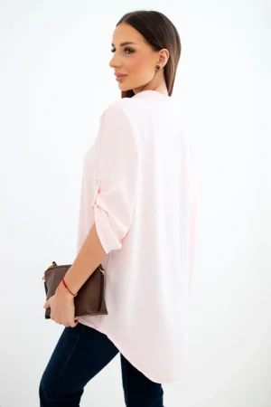 Елегантна риза с по-дълга задна част – Светло розов – 37936