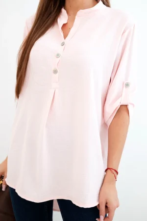 Елегантна риза с по-дълга задна част – Светло розов – 37936