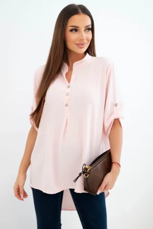 Елегантна риза с по-дълга задна част – Светло розов – 37936