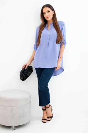 Елегантна риза с по-дълга задна част – Светло лилав – 37939