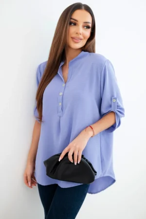 Елегантна риза с по-дълга задна част – Светло лилав – 37939