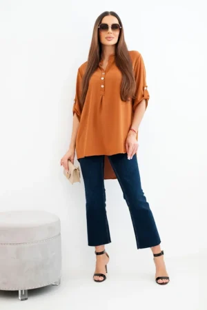 Елегантна риза с по-дълга задна част – Оранжев – 37941