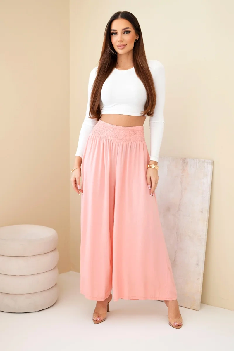 Women's viscose pants with an elastic waistband peach-2