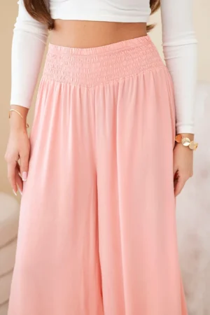 Елегантни дамски панталони от вискоза с ластик на талията – Прасковен – 37952