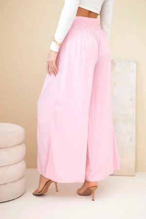Стилни дамски панталони от вискоза с ластик на талията – Светло розов – 37955