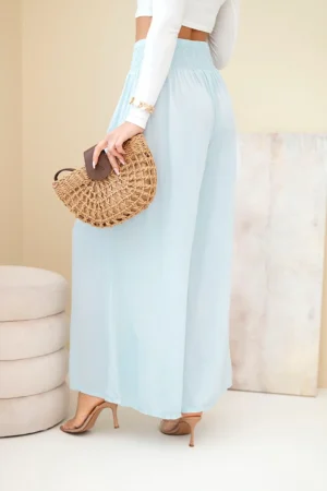 Елегантни дамски панталони от вискоза с ластик в талията – Син – 37956