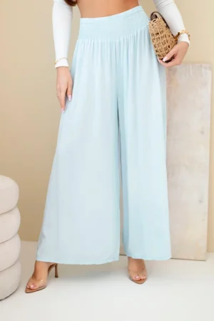 Елегантни дамски панталони от вискоза с ластик в талията – Син – 37956