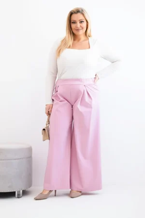 Елегантни дамски панталони с ширики крачоли Plus Size – Светлолилав – 37966