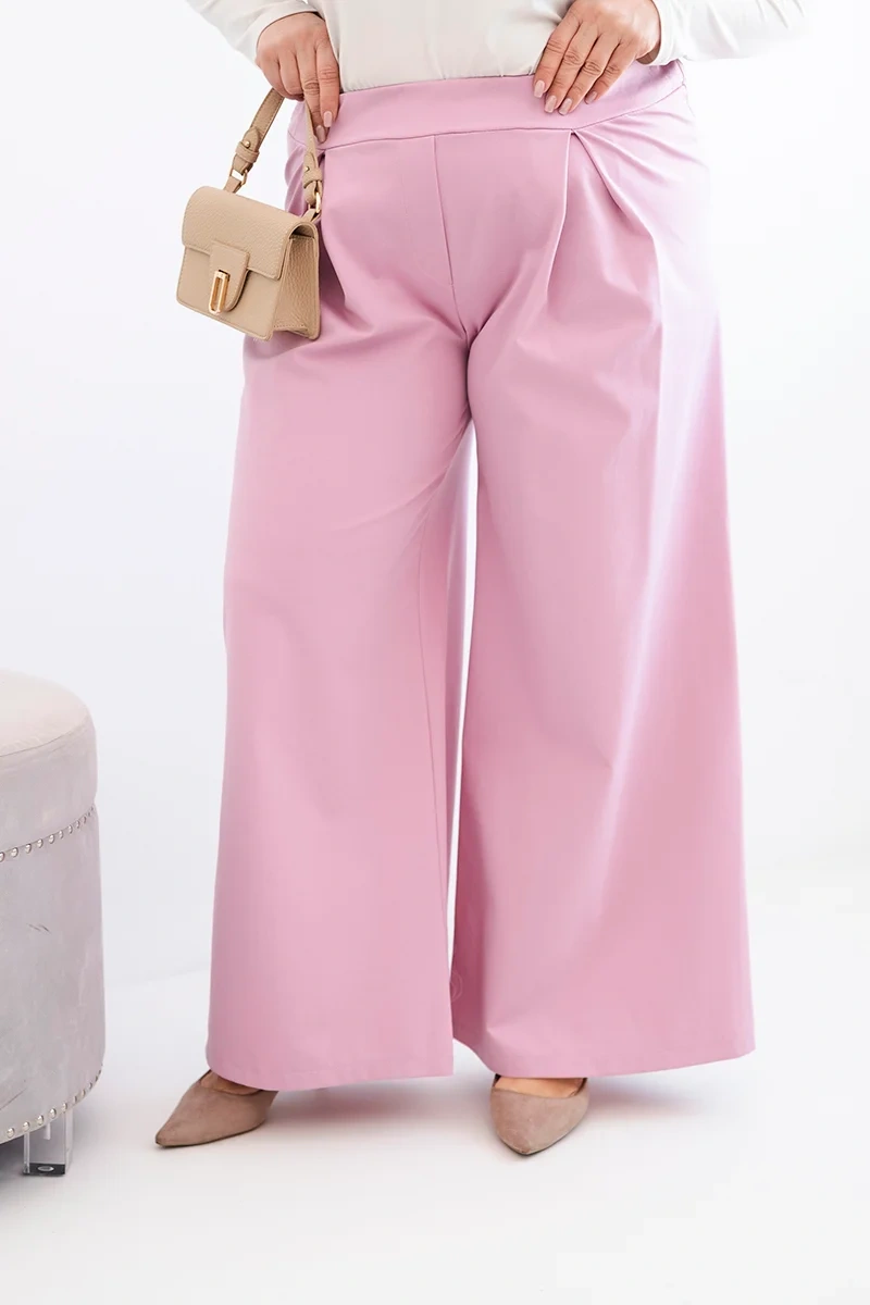 Шикозни панталони с широк крачол за пълни дами – Светлолилав – 37966