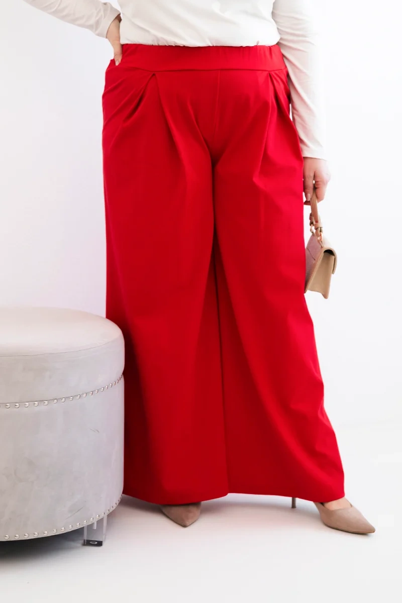 Шикозни дамски панталони с широк крачол в плюс размер – Червен – 37967
