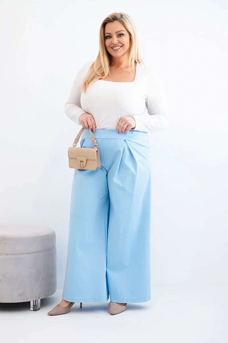 Plus Size women's trousers with wide legs and pleating blue-2
