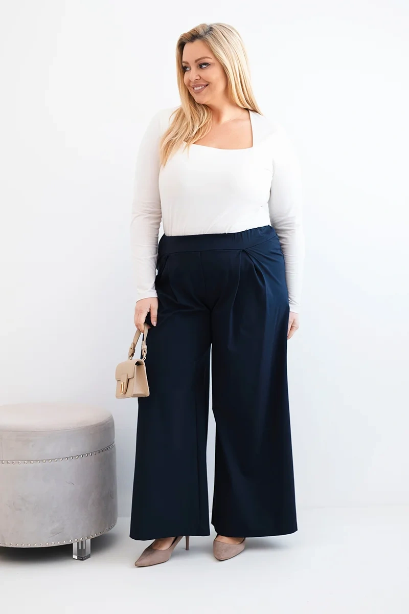 Women's Plus Size trousers with wide legs and pleats navy-2