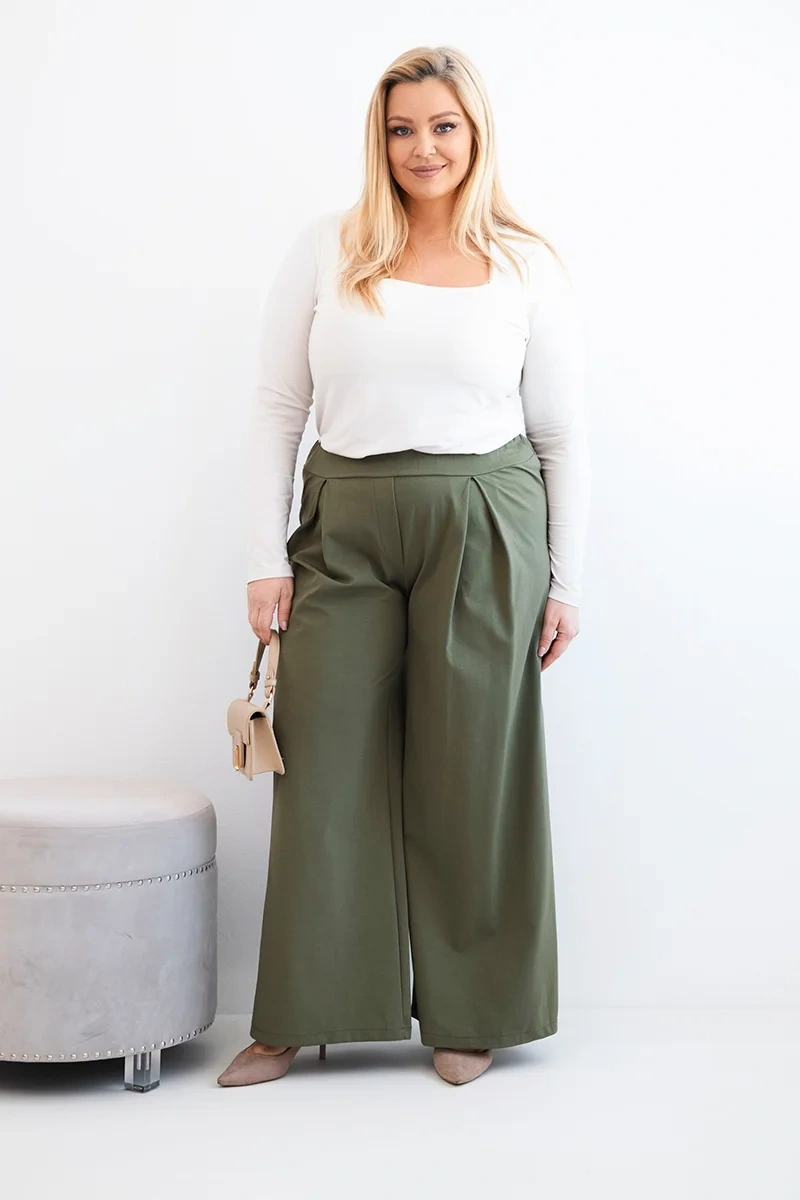 Plus Size women's trousers with wide legs and pleats khaki-2