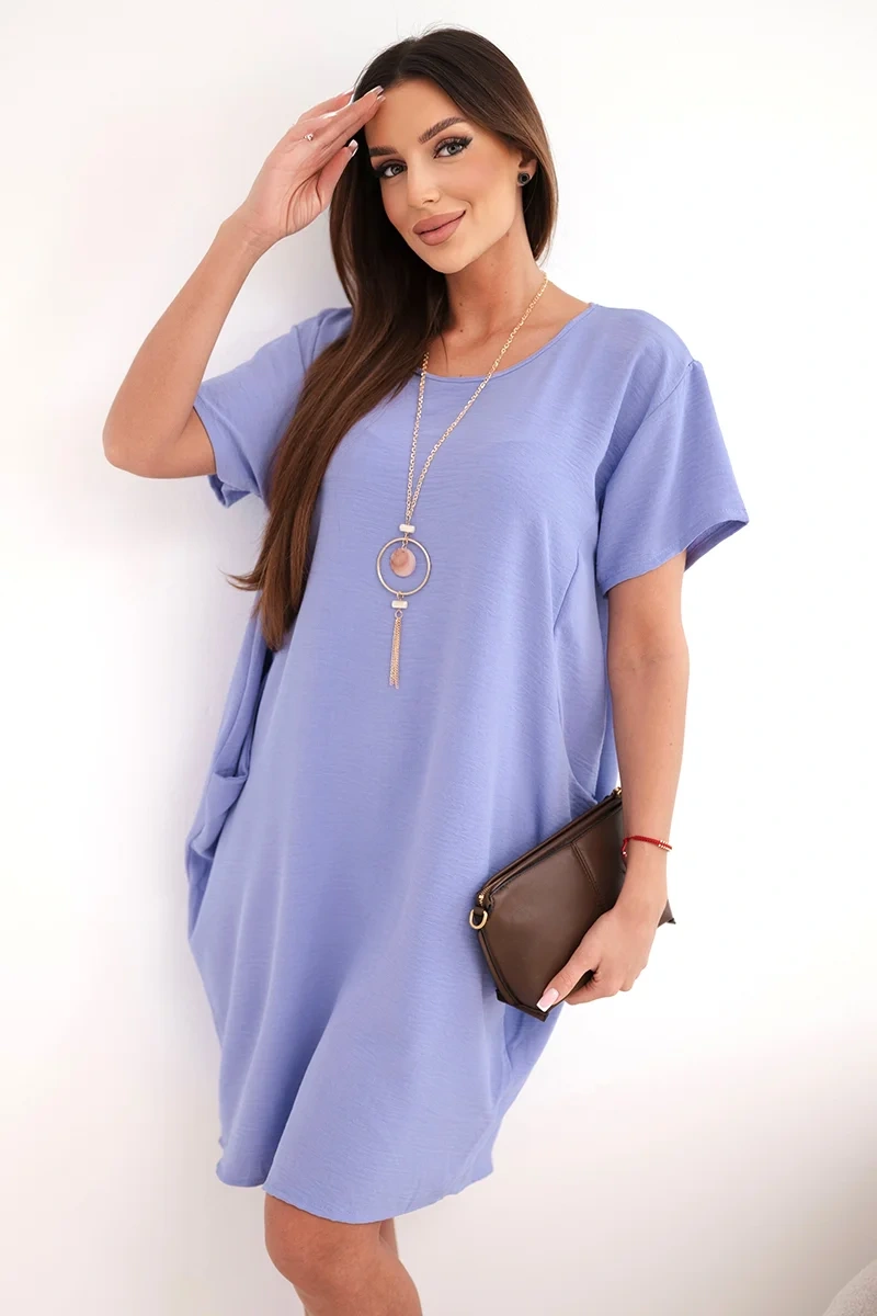 Шик рокля с джобове и медальон – Лилав – 38004